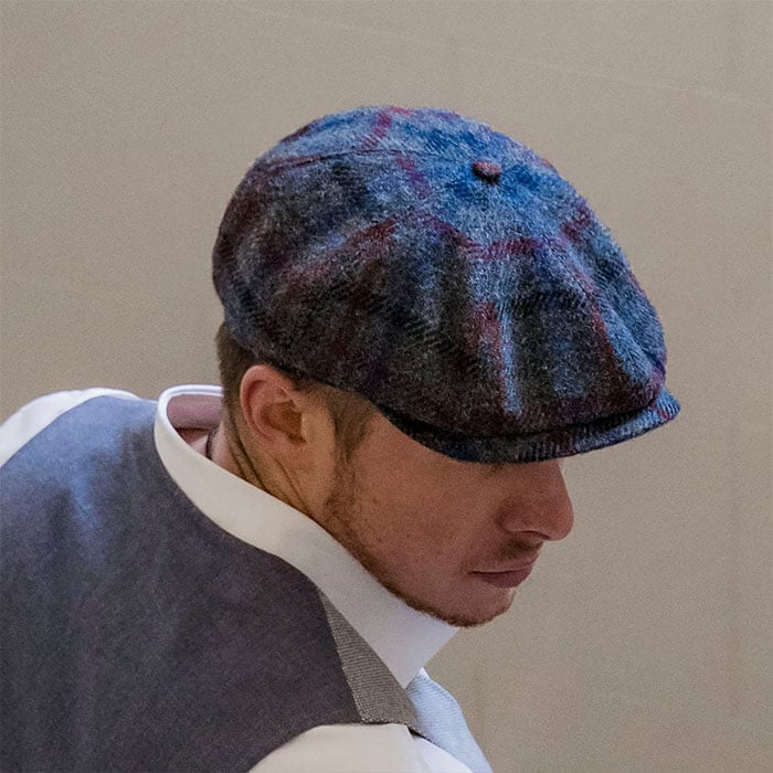 SHELBY -Grey-Blue-red Plaid Scottish 8 Panels Man Cap