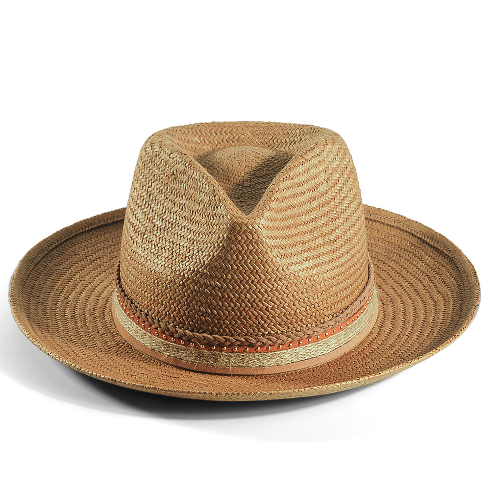 Geoffery Straw Fedora Hat – khaki (Includes All The Accessories)