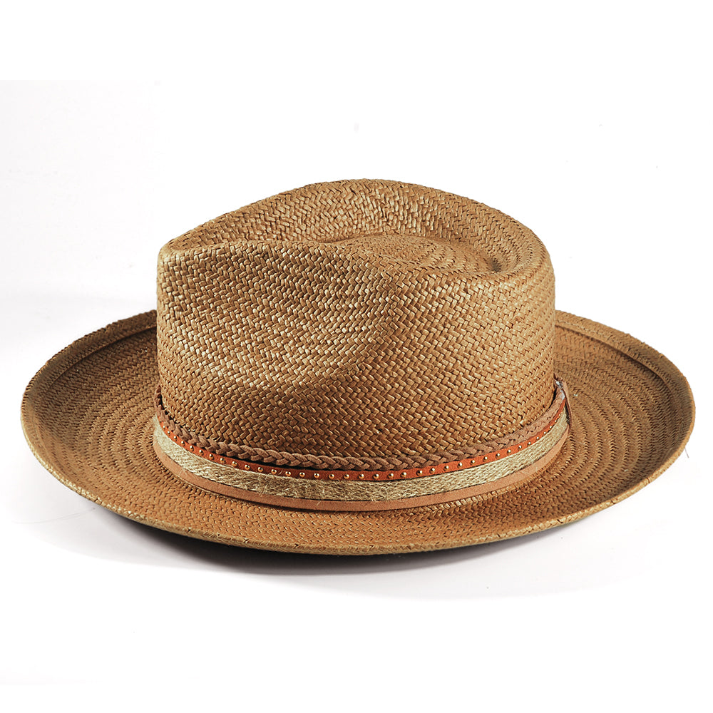 Geoffery Straw Fedora Hat – khaki (Includes All The Accessories)