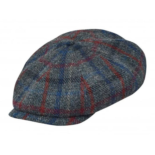 SHELBY -Grey-Blue-red Plaid Scottish 8 Panels Man Cap