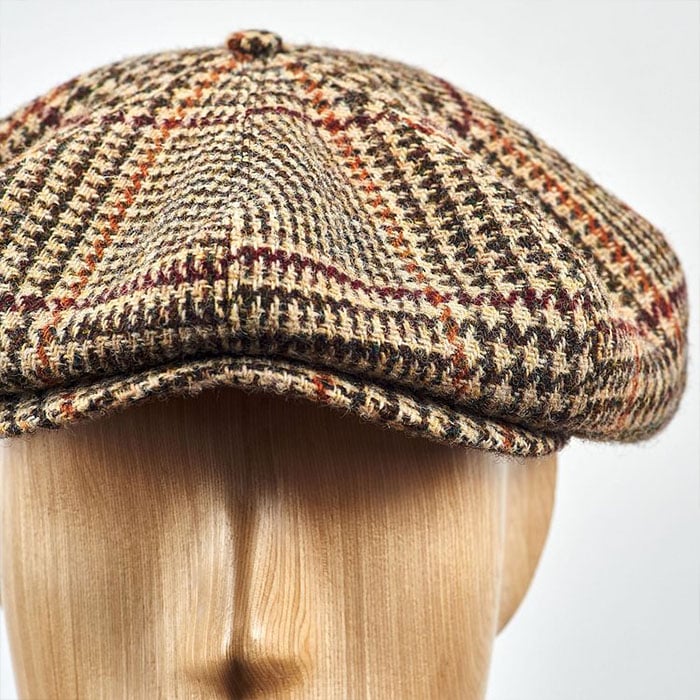 Peaky Blinders Scottish Harris Tweed 8 Panels Man Cap Wool Large Crown Beige