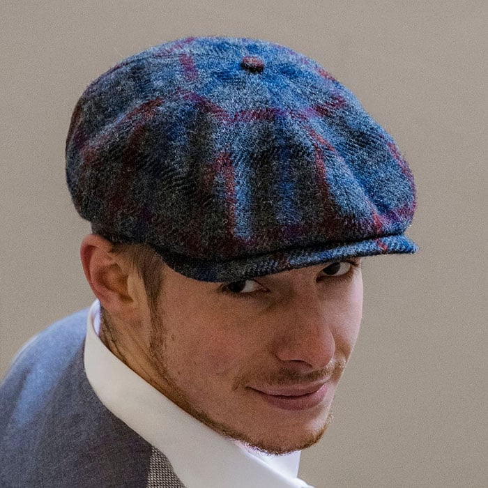 SHELBY -Grey-Blue-red Plaid Scottish 8 Panels Man Cap