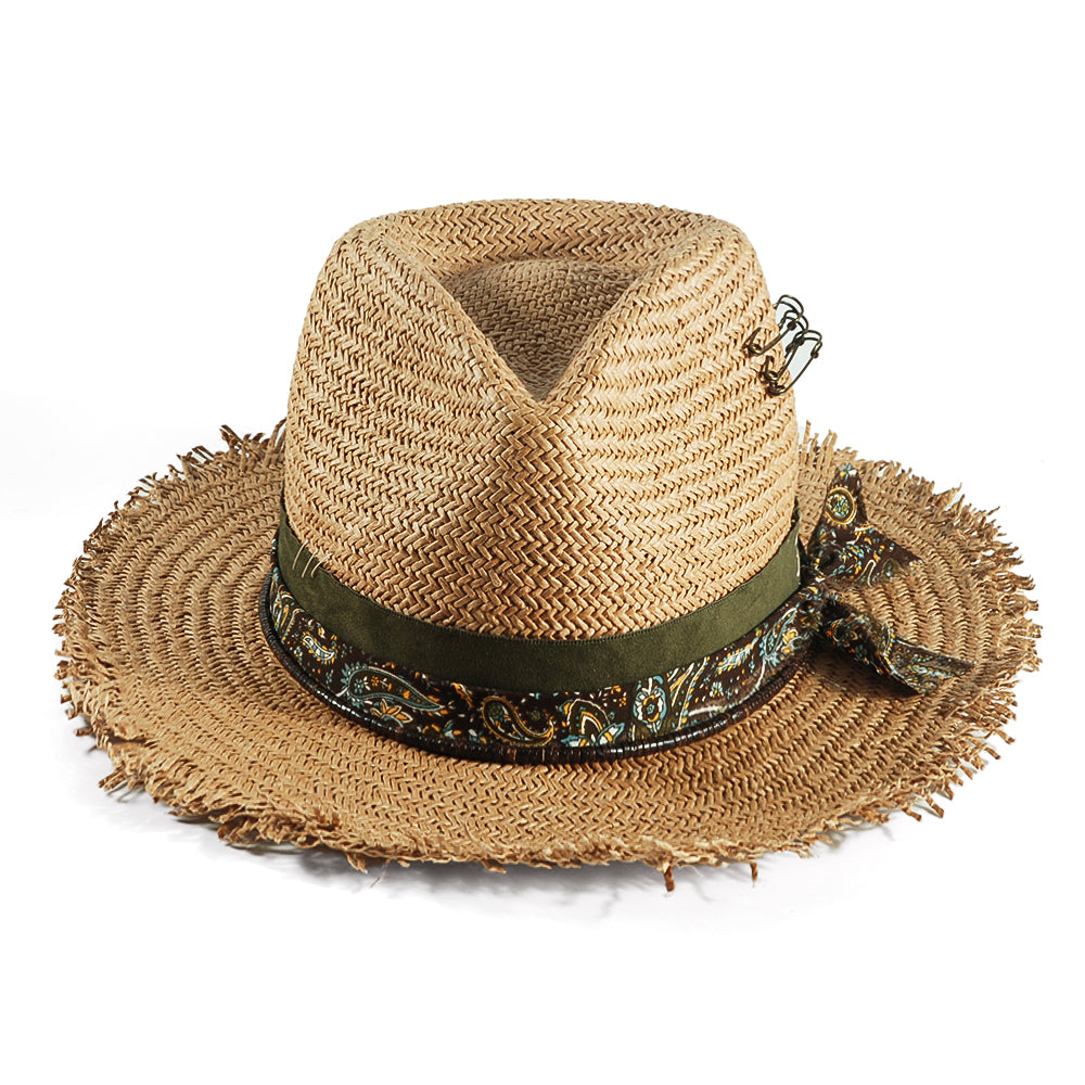 Geoffery Straw Fedora Hat –Khaki (Includes All The Accessories)