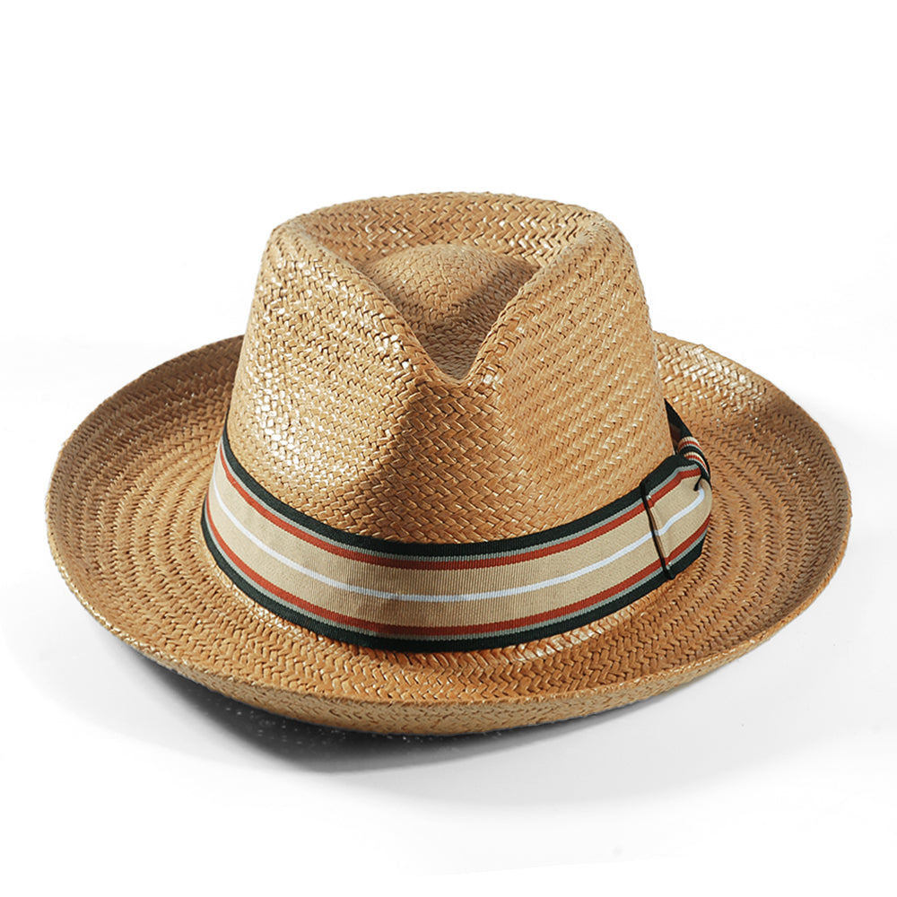 Geoffery Straw Fedora Hat –Khaki (Includes All The Accessories)