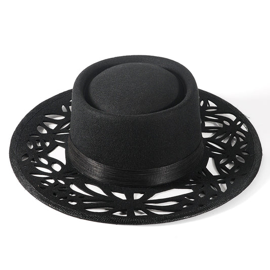 Western Openwork Felt Hat-Black