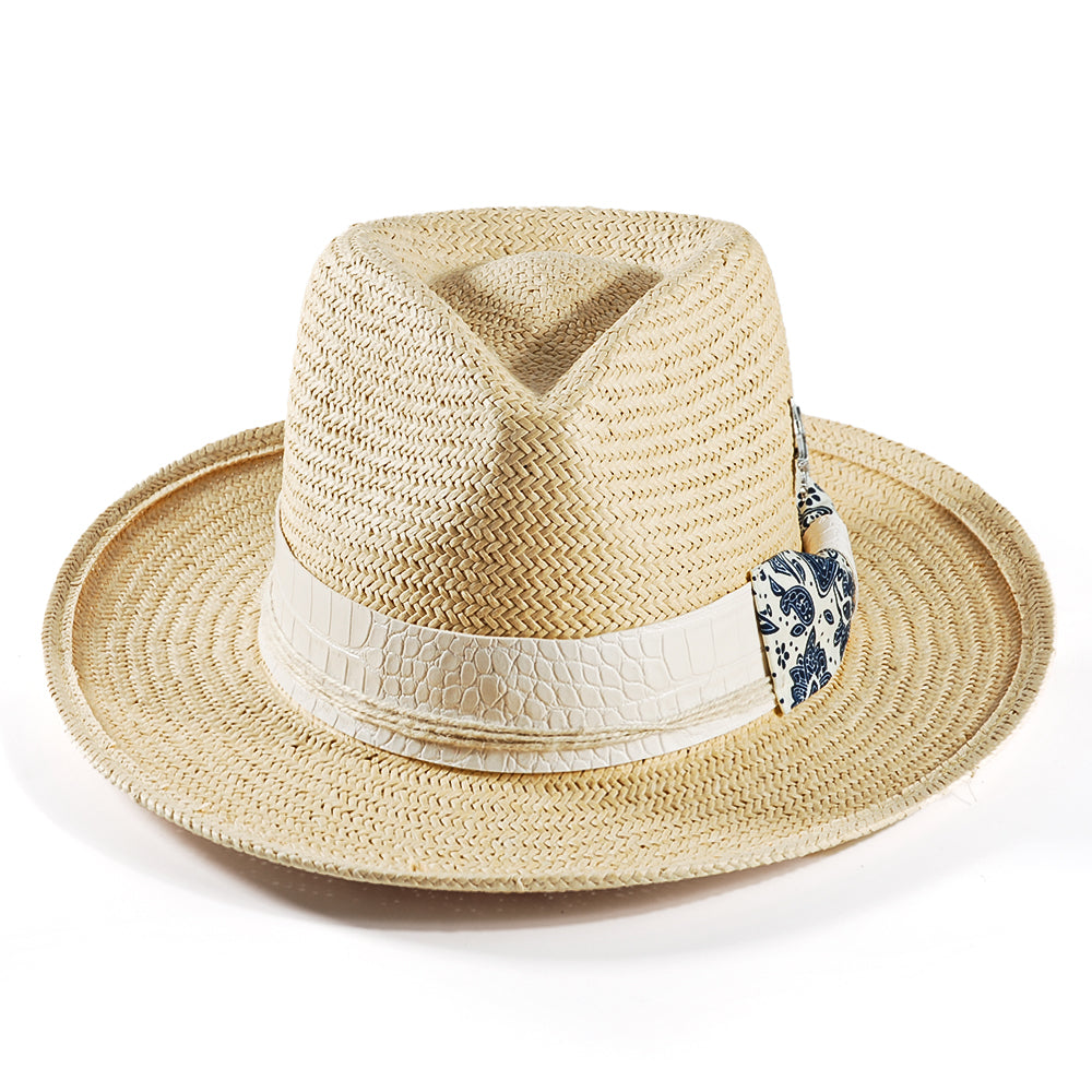 Geoffery Straw Fedora Hat – Beige (Includes All The Accessories)