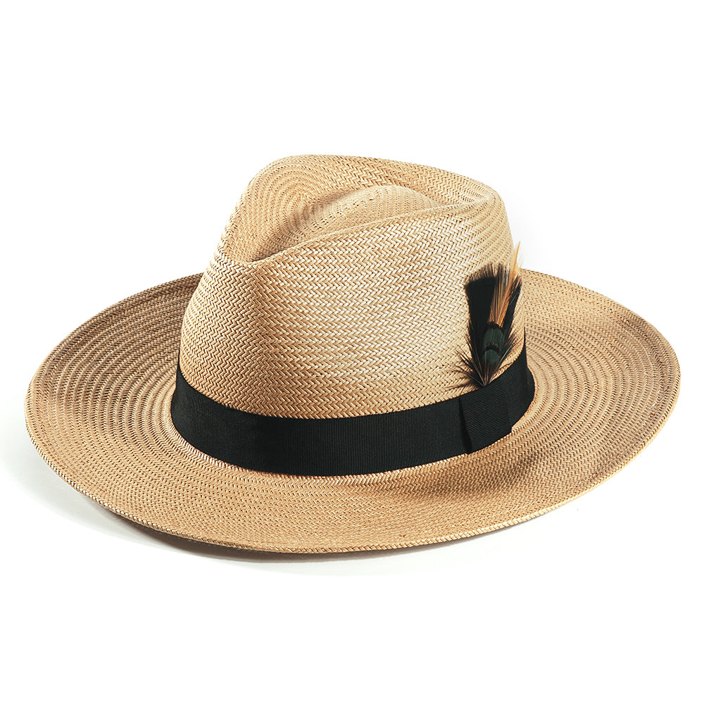 Handcrafted Panama Feather Straw Hat-Khaki