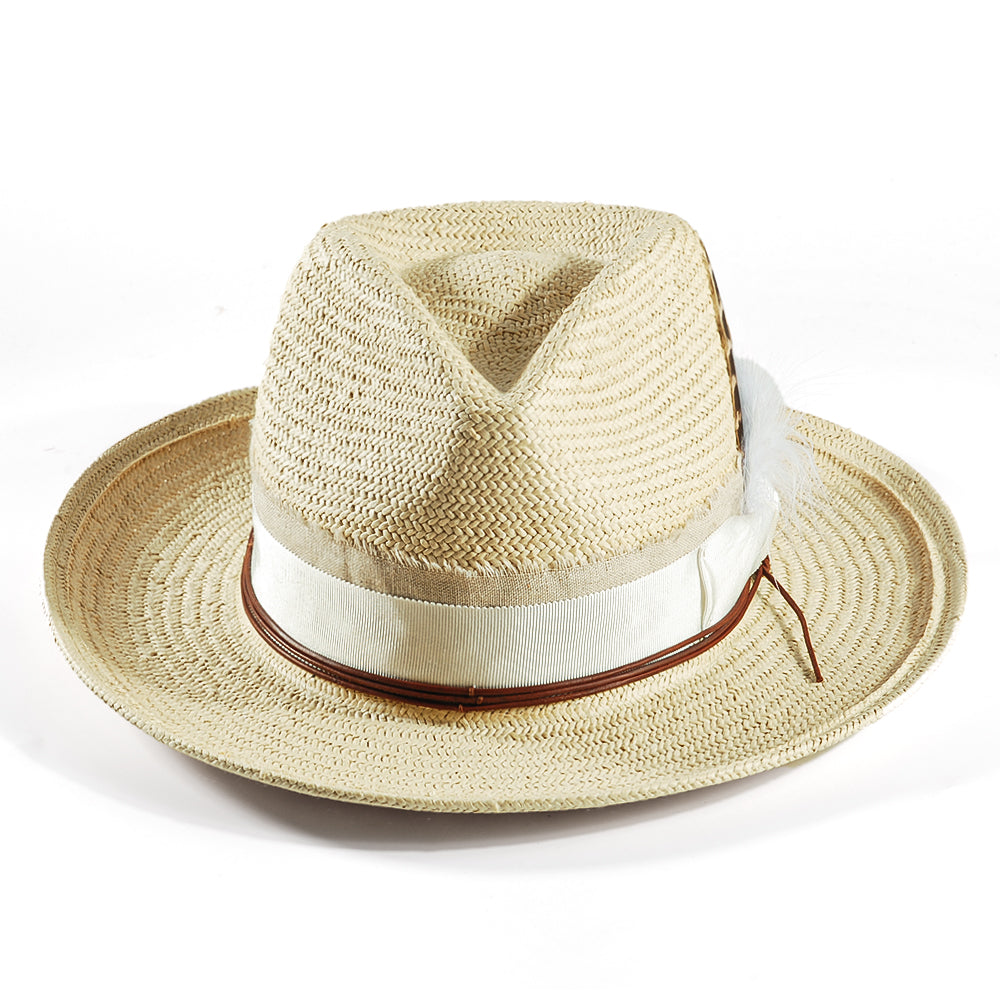 Geoffery Straw Fedora Hat –Beige(Includes All The Accessories)