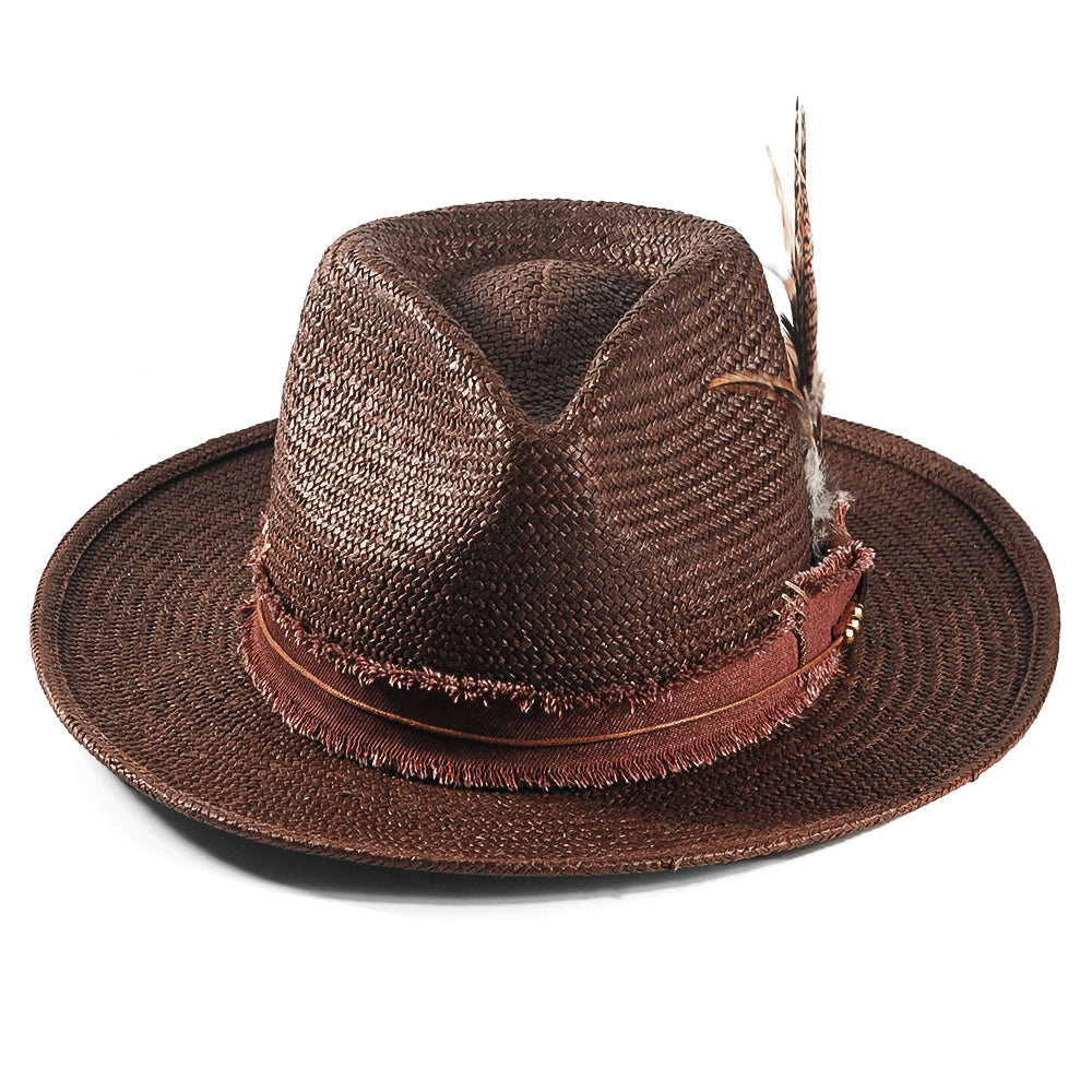 Geoffery Straw Fedora Hat – Toffee(Includes All The Accessories)