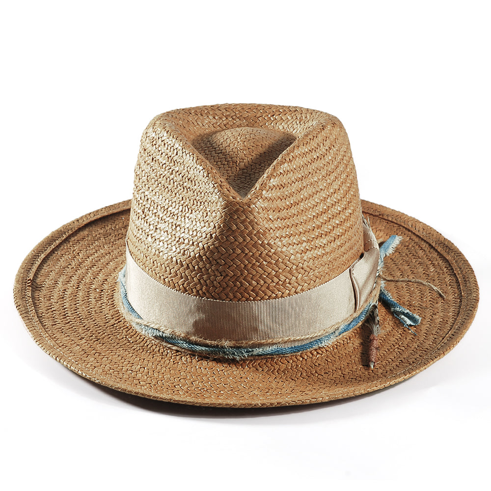 Geoffery Straw Fedora Hat –Khaki(Includes All The Accessories)