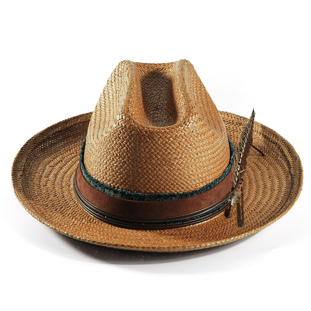 Miller Ranch Fedora Hat - Patriotic Straw–Khaki(Includes All The Accessories)