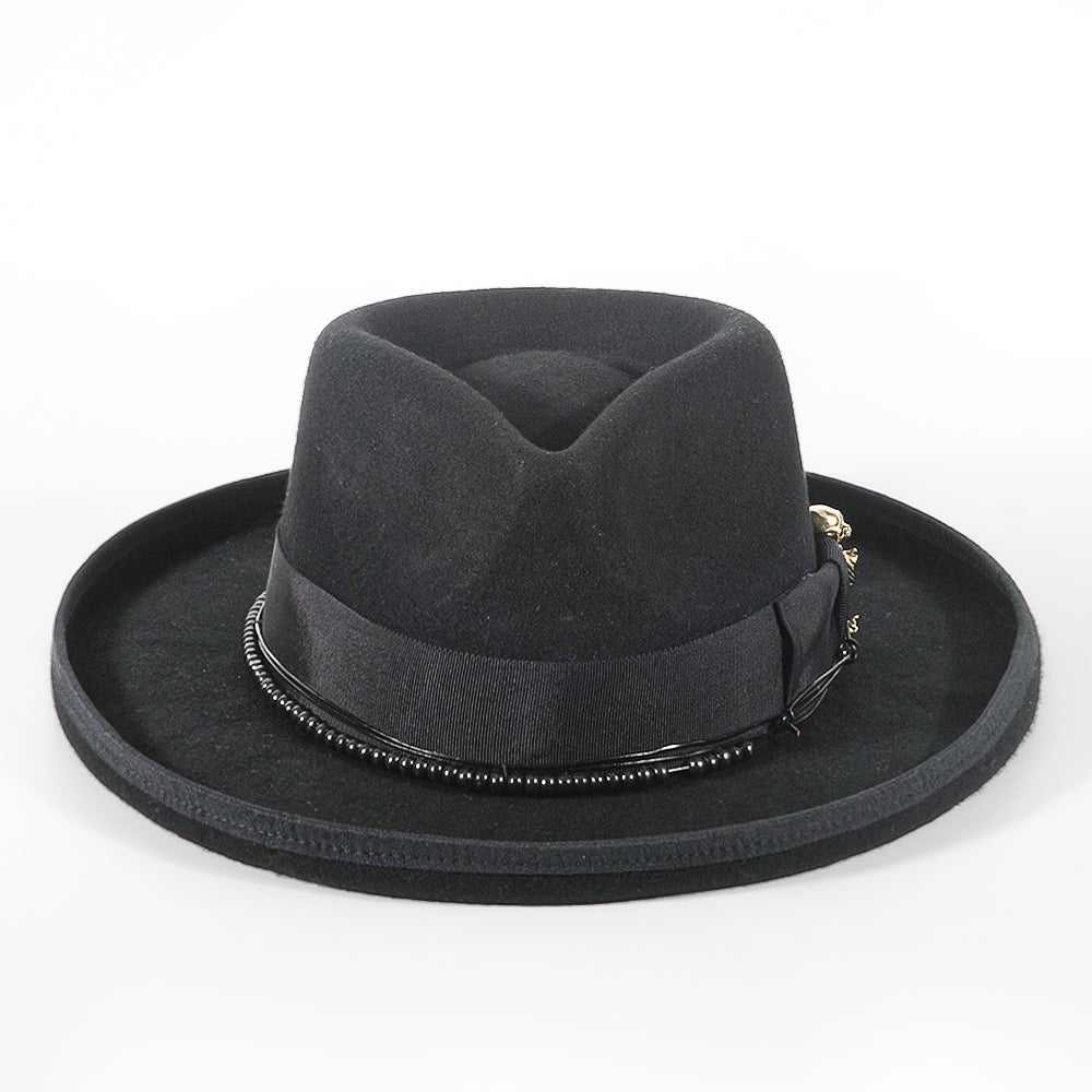 Fedora Felt Skull Hat-Black(Includes All The Accessories)