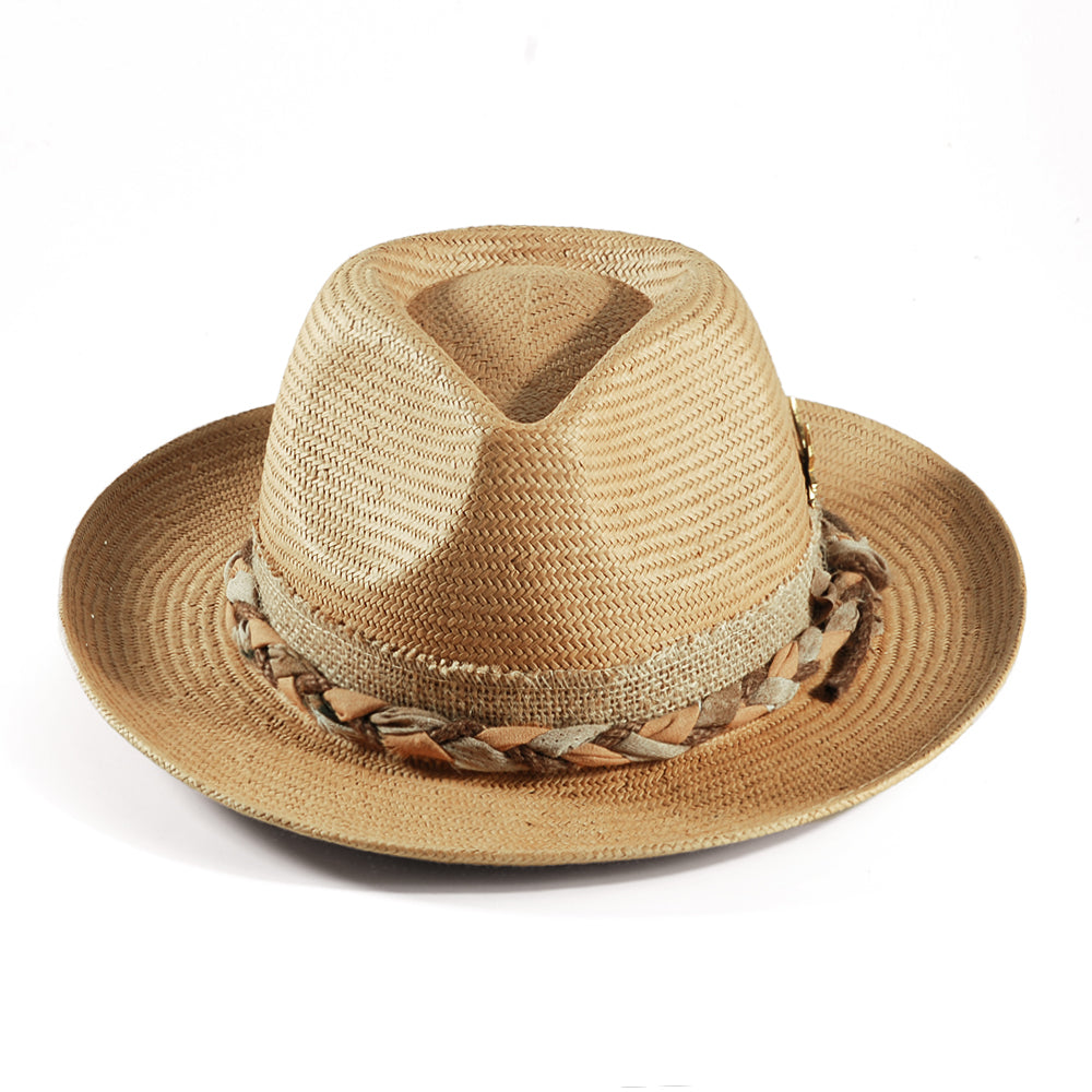 Geoffery Straw Fedora Hat – khaki (Includes All The Accessories)