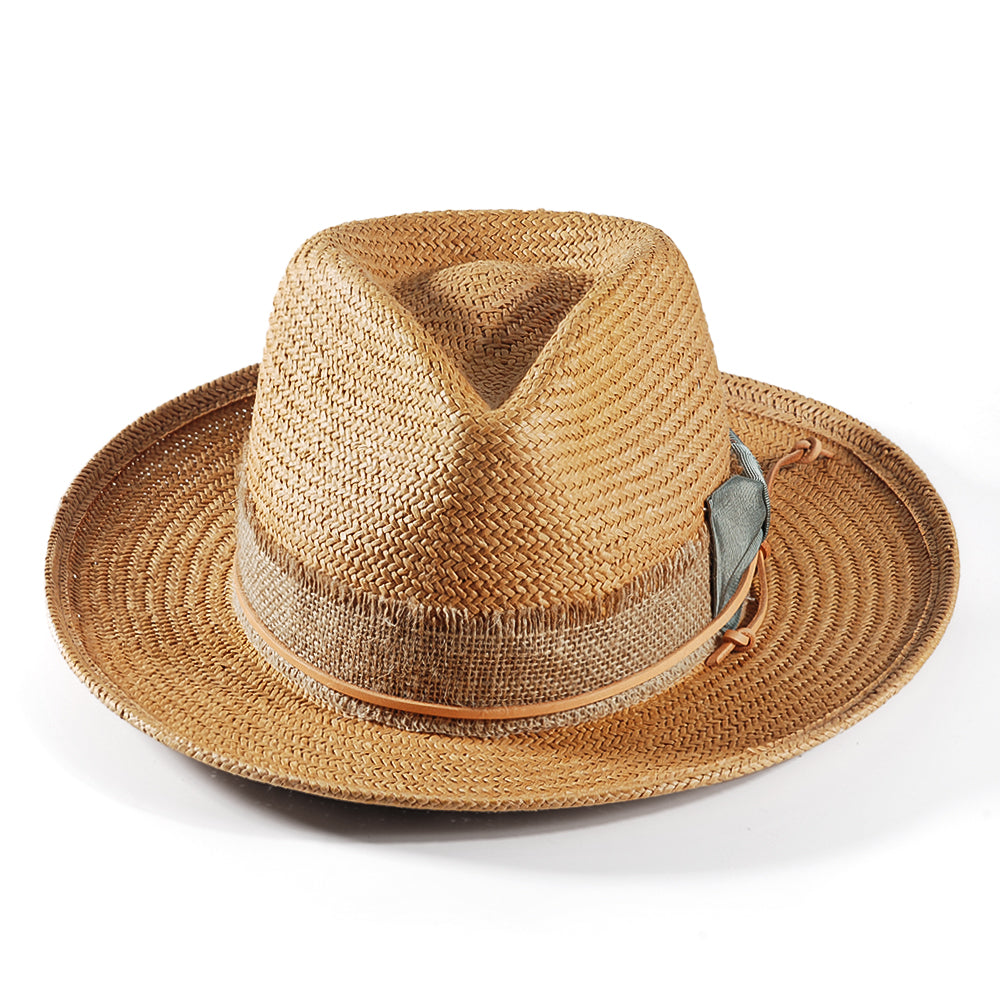 Geoffery Straw Fedora Hat – khaki (Includes All The Accessories)