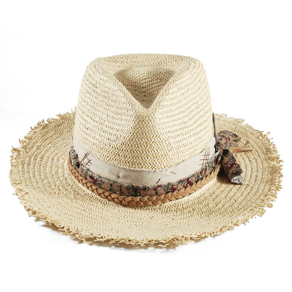 Geoffery Straw Fedora Hat –Beige (Includes All The Accessories)