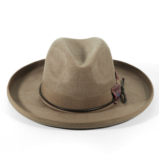 Fedora Felt Hat-Khaki (Includes All The Accessories)