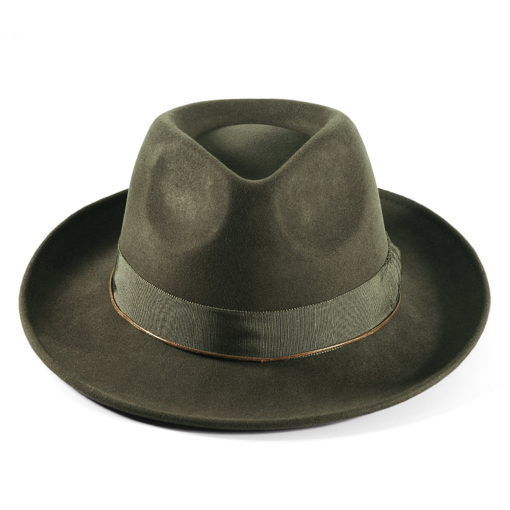 Western Fodora Felt Hat-Dark green