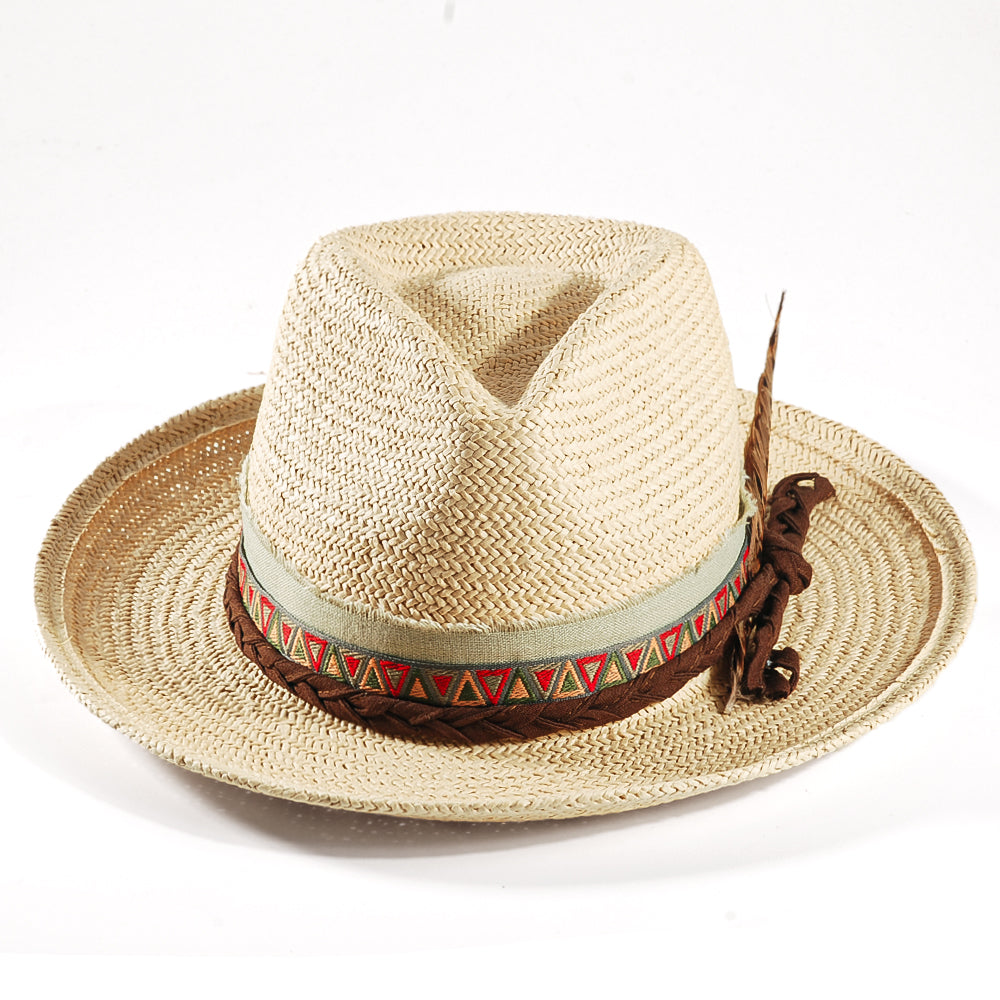 Geoffery Straw Fedora Hat – Beige (Includes All The Accessories)