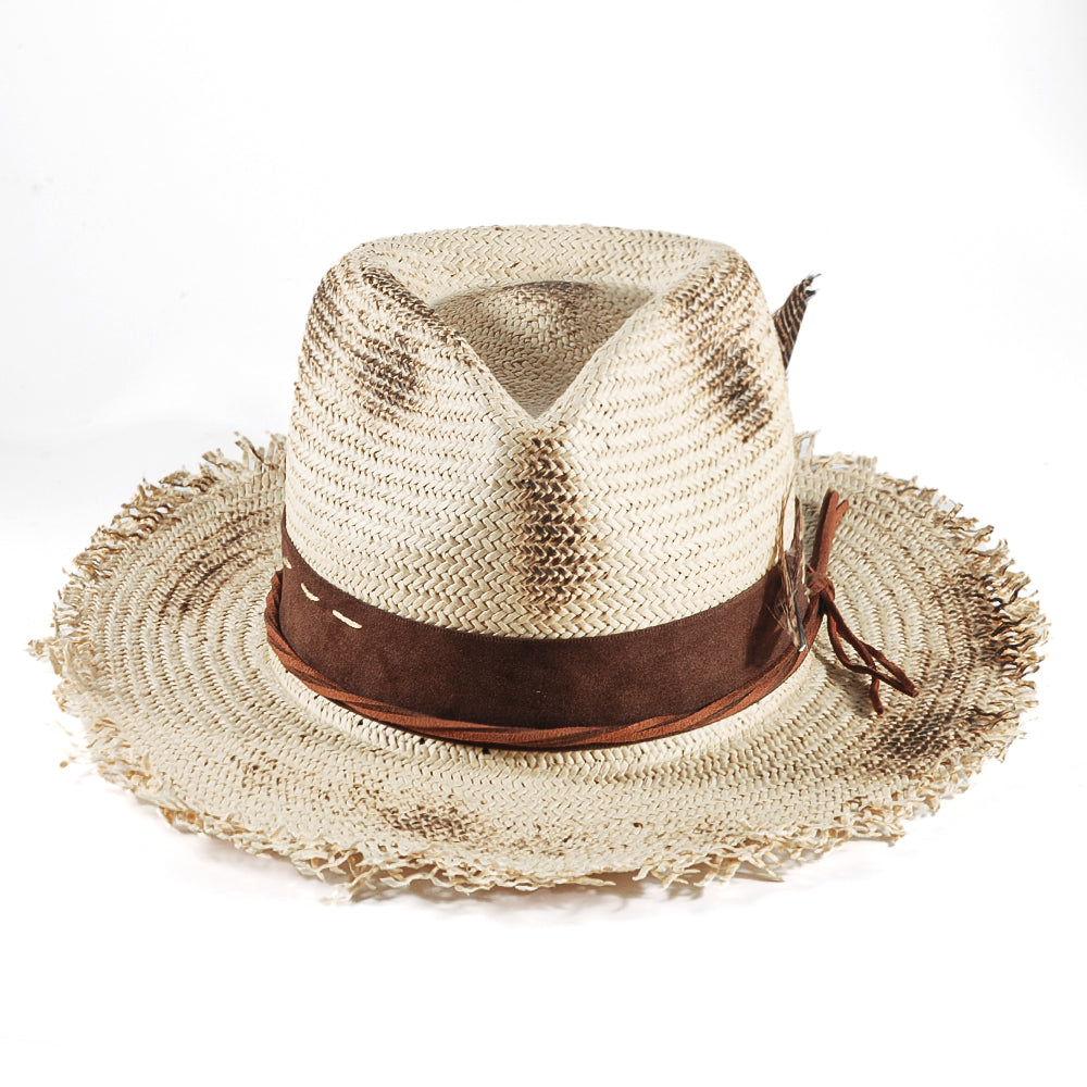 Geoffery Straw Fedora Hat –Beige (Includes All The Accessories)