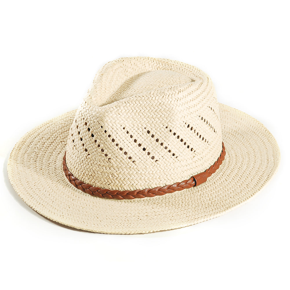 Handcrafted Braided Belt Straw Hat-Beige