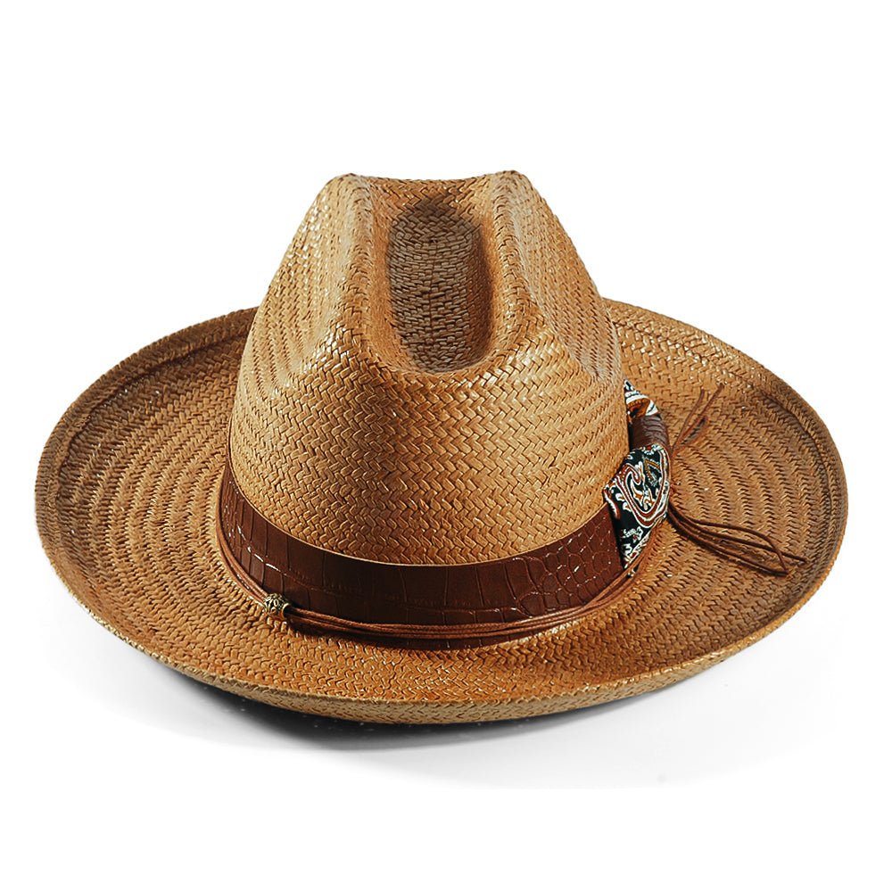 Miller Ranch Fedora Hat - Patriotic Straw–Khaki(Includes All The Accessories)