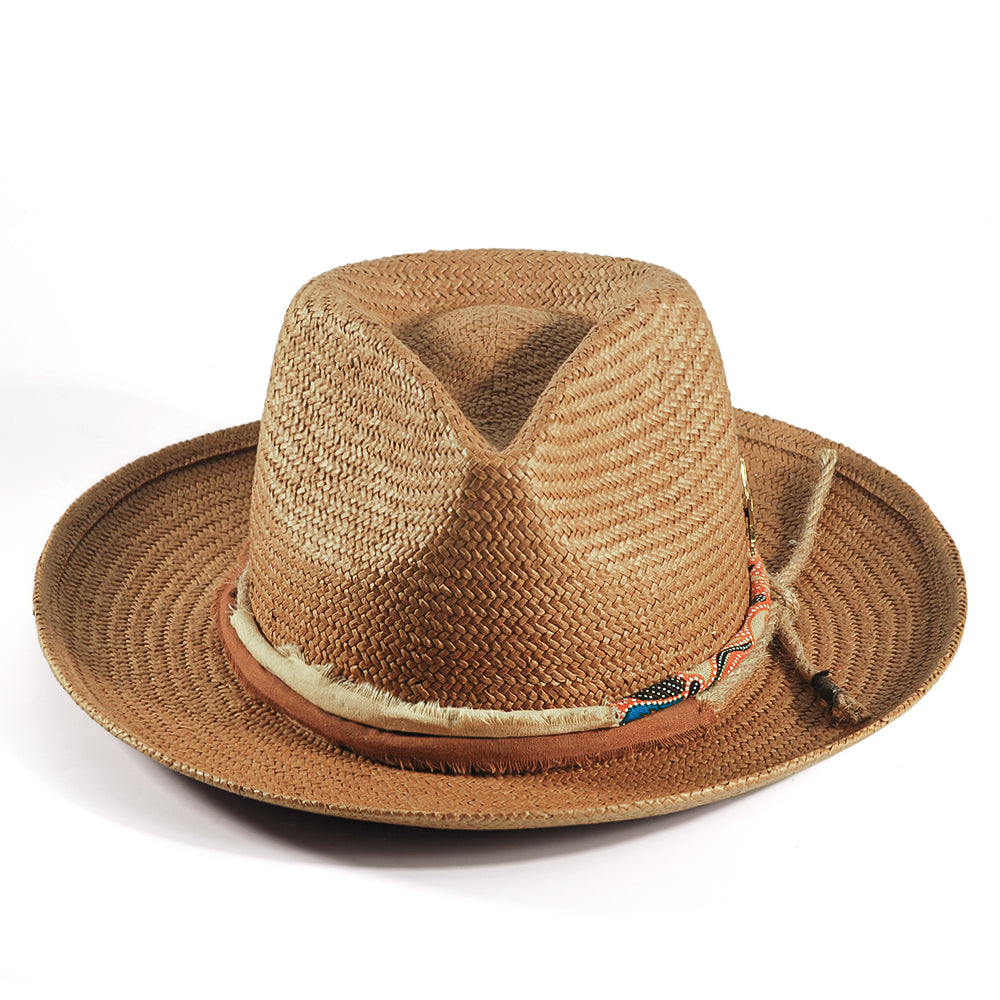 Geoffery Straw Fedora Hat – khaki (Includes All The Accessories)