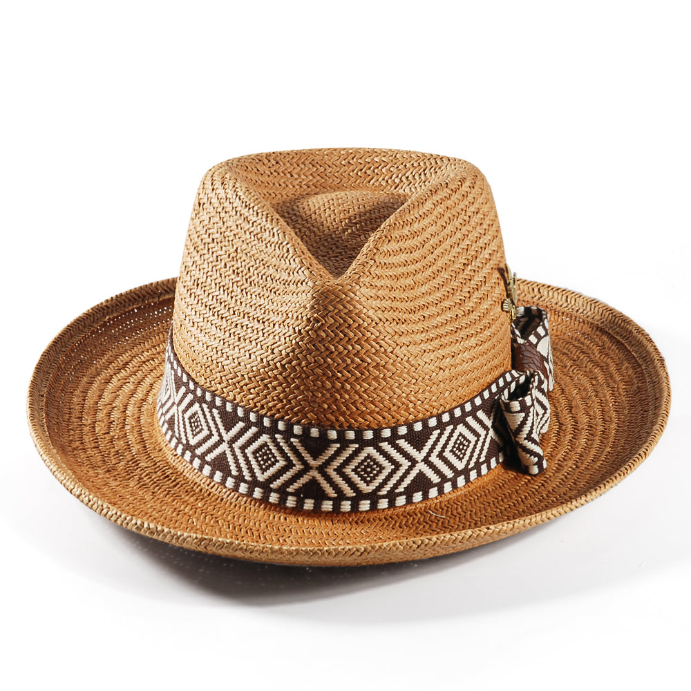 Geoffery Straw Fedora Hat – Beige (Includes All The Accessories)