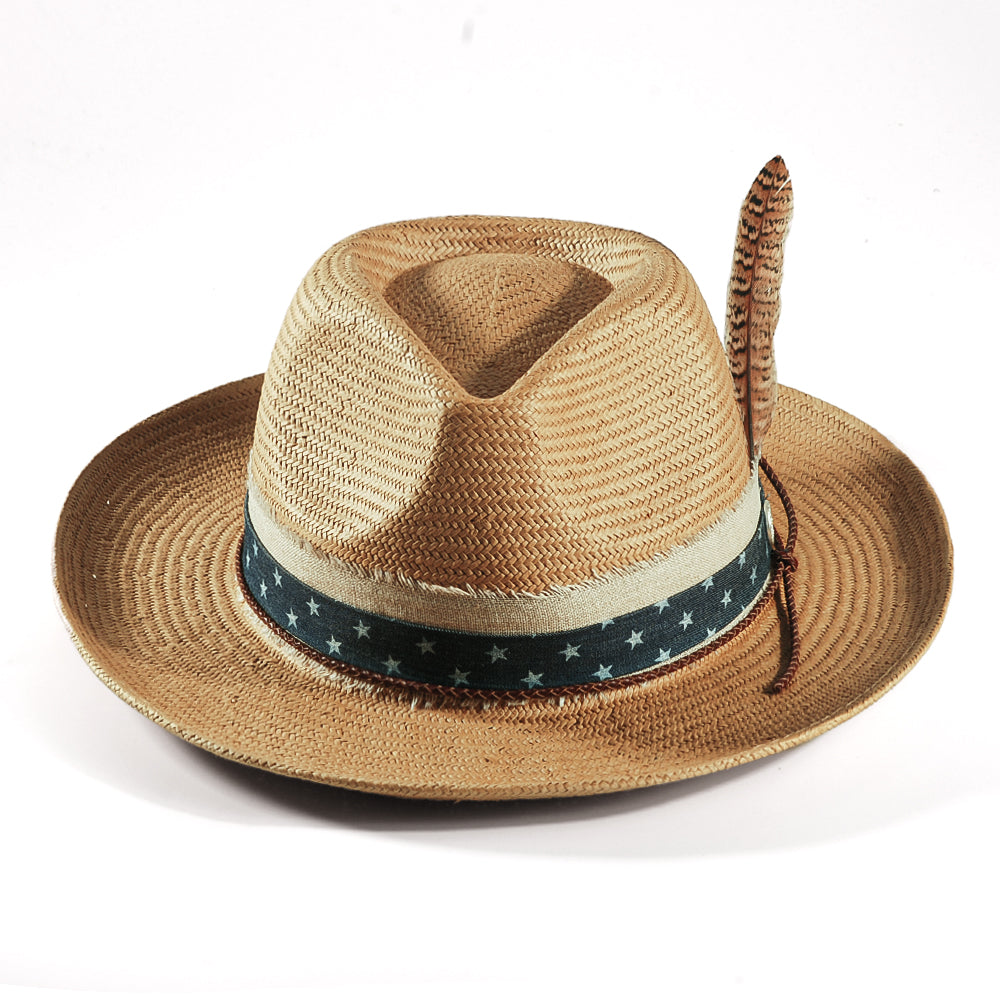 Geoffery Straw Fedora Hat – khaki (Includes All The Accessories)