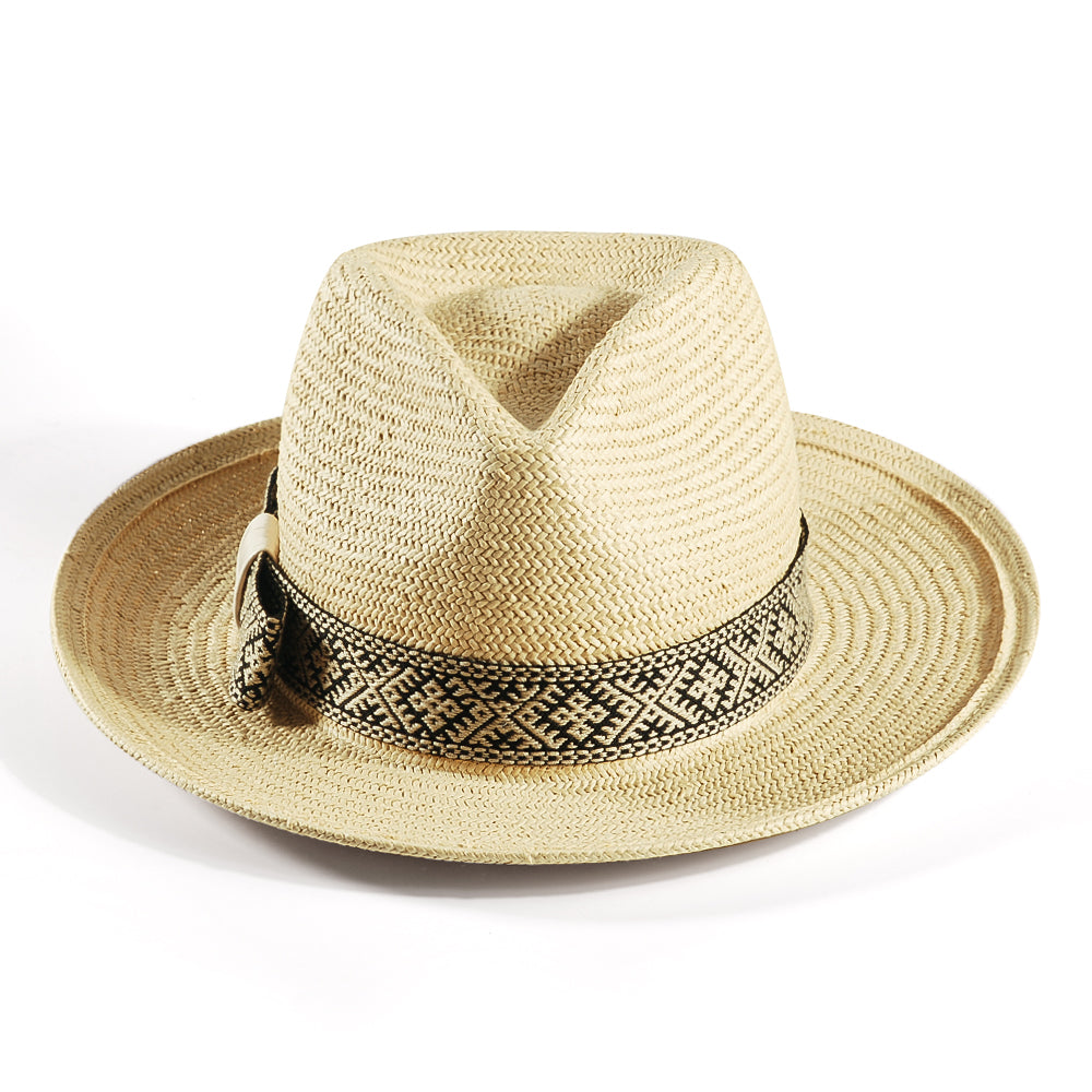 Geoffery Straw Fedora Hat – Beige (Includes All The Accessories)