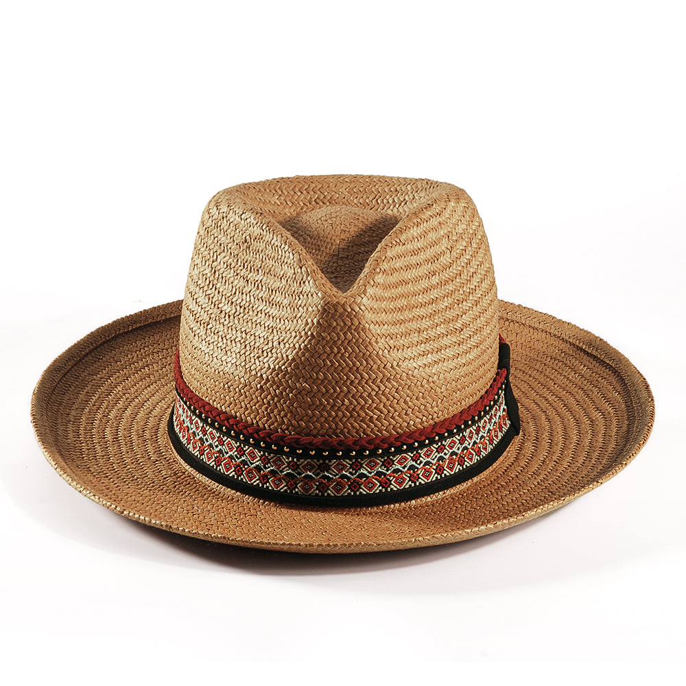 Geoffery Straw Fedora Hat – khaki (Includes All The Accessories)