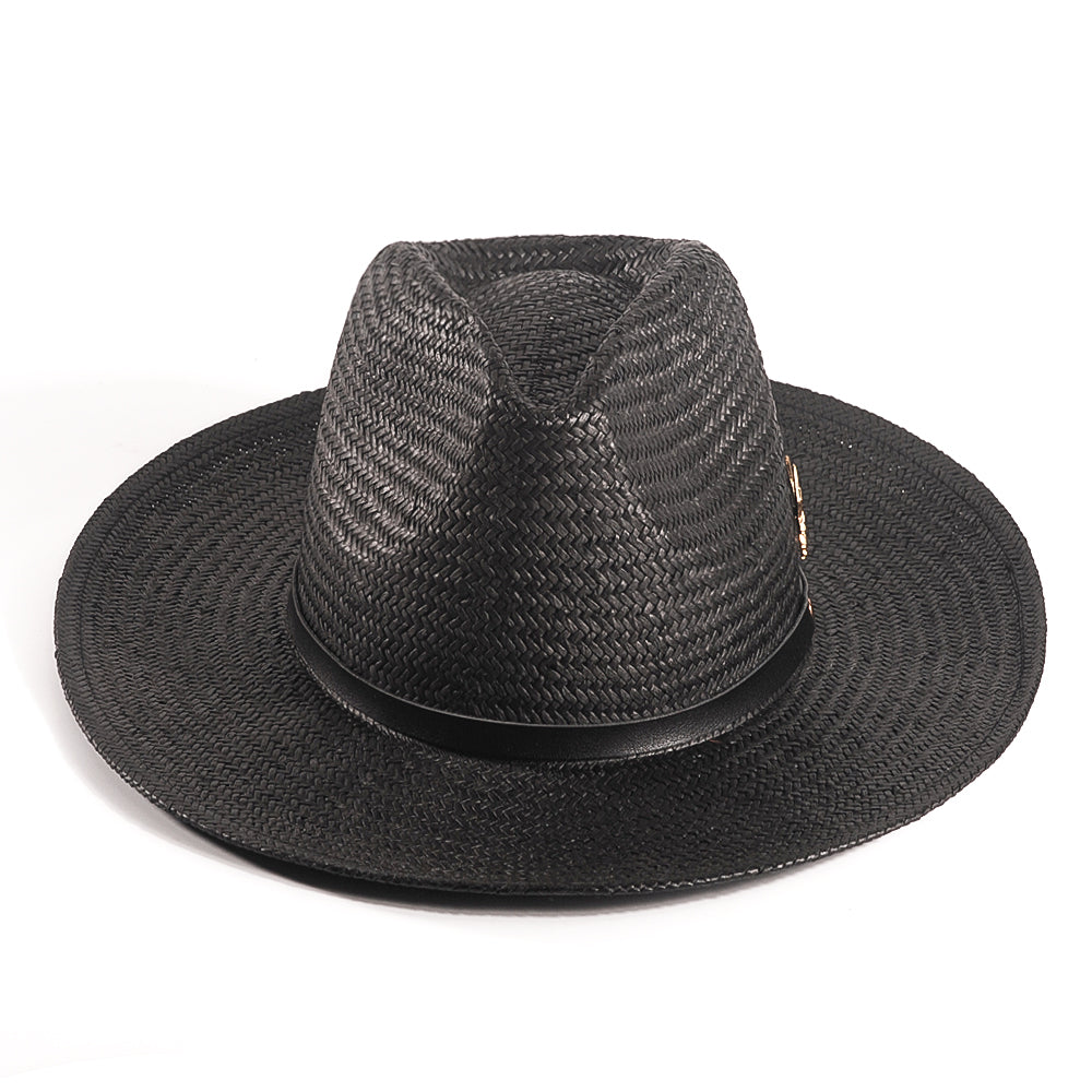 Geoffery Straw Fedora Hat – Black