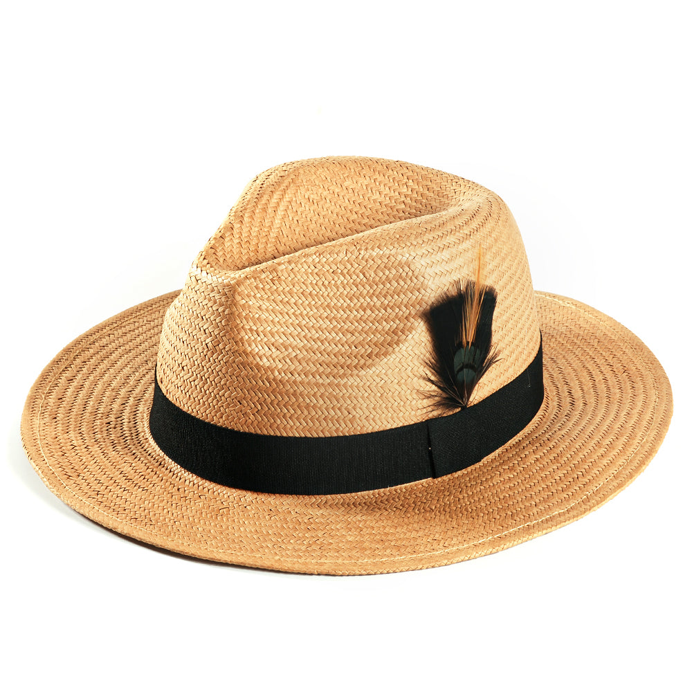 Handcrafted Panama Feather Straw Hat-Yellow