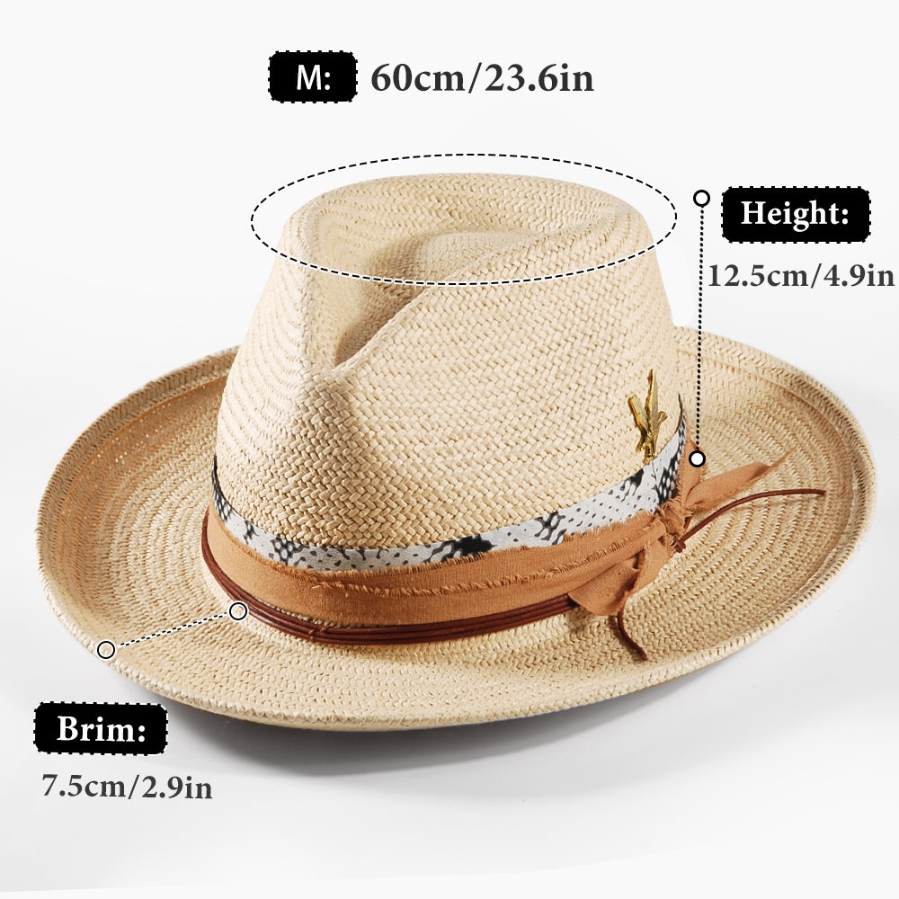 Geoffery Straw Fedora Hat –Beige(Includes All The Accessories)