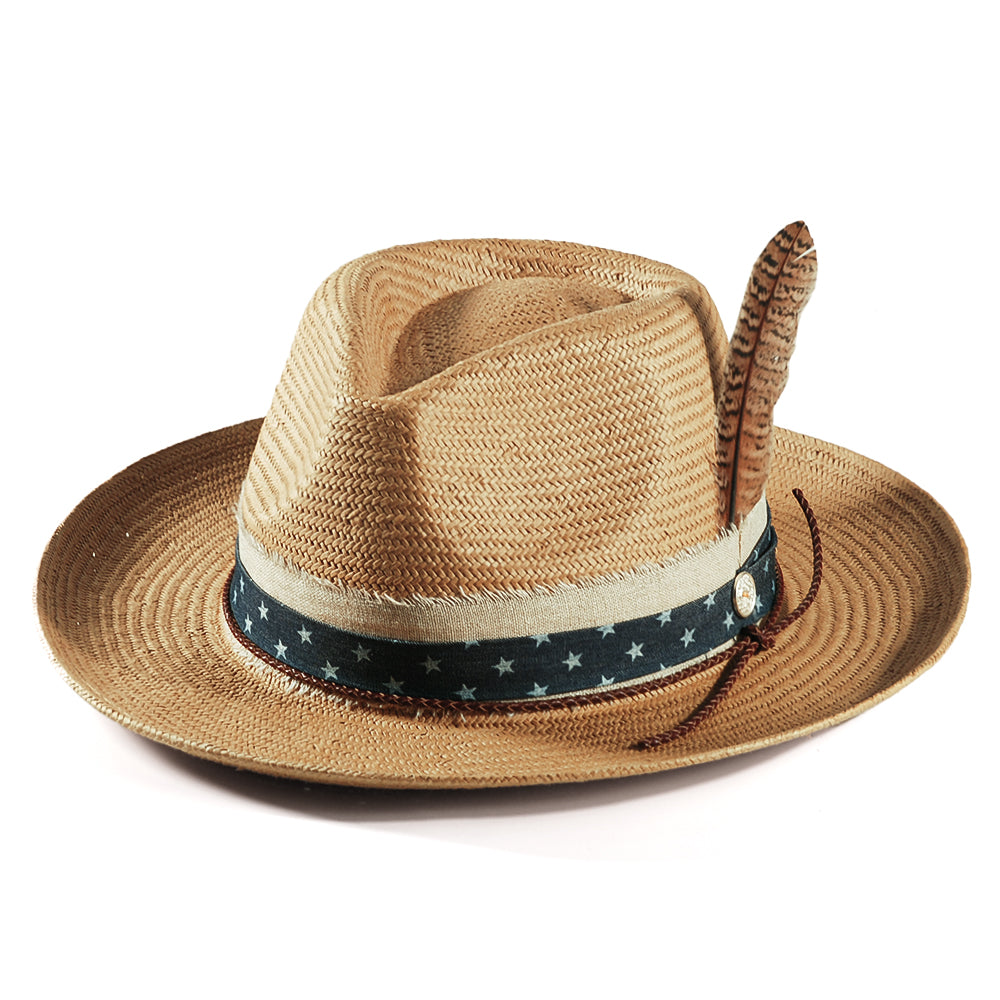 Geoffery Straw Fedora Hat – khaki (Includes All The Accessories)