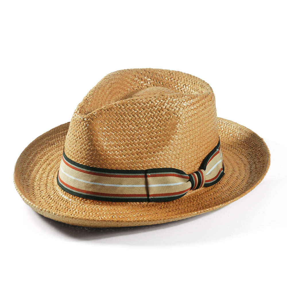 Geoffery Straw Fedora Hat –Khaki (Includes All The Accessories)