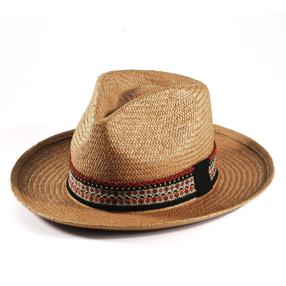 Geoffery Straw Fedora Hat – khaki (Includes All The Accessories)