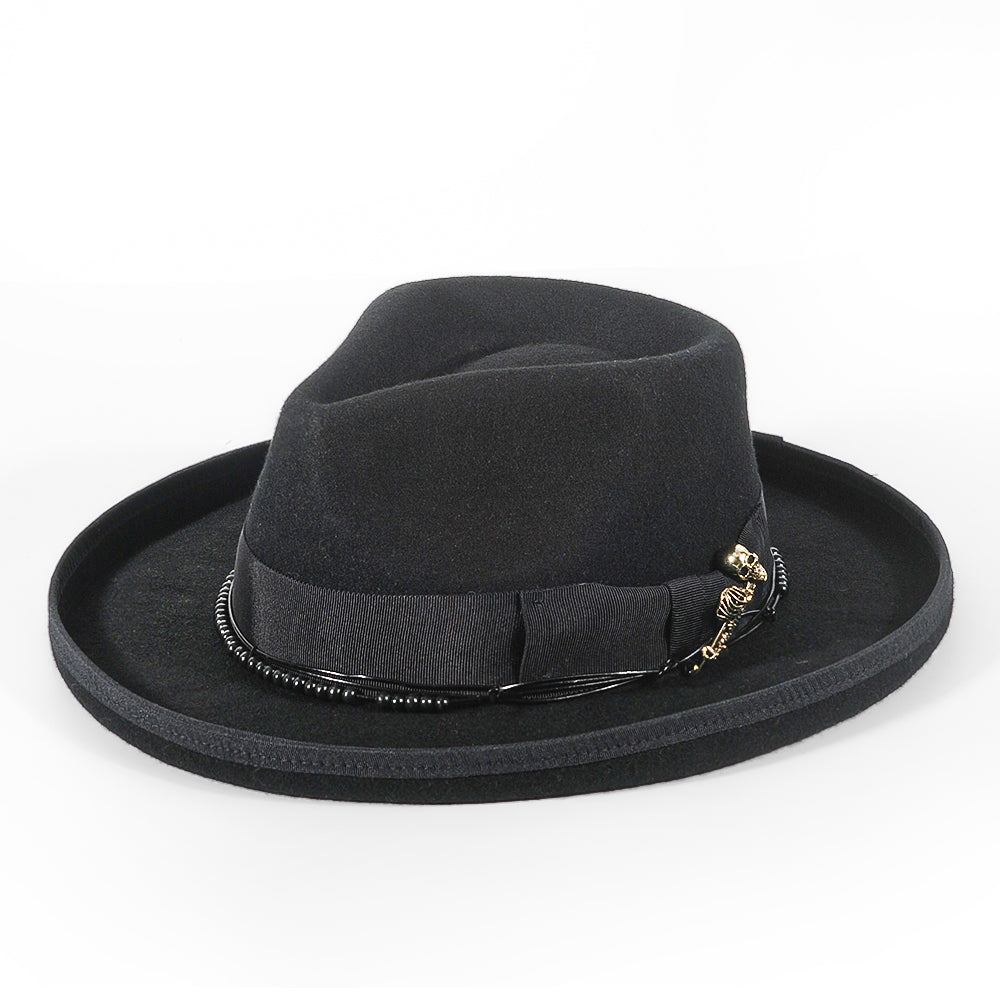 Fedora Felt Skull Hat-Black(Includes All The Accessories)