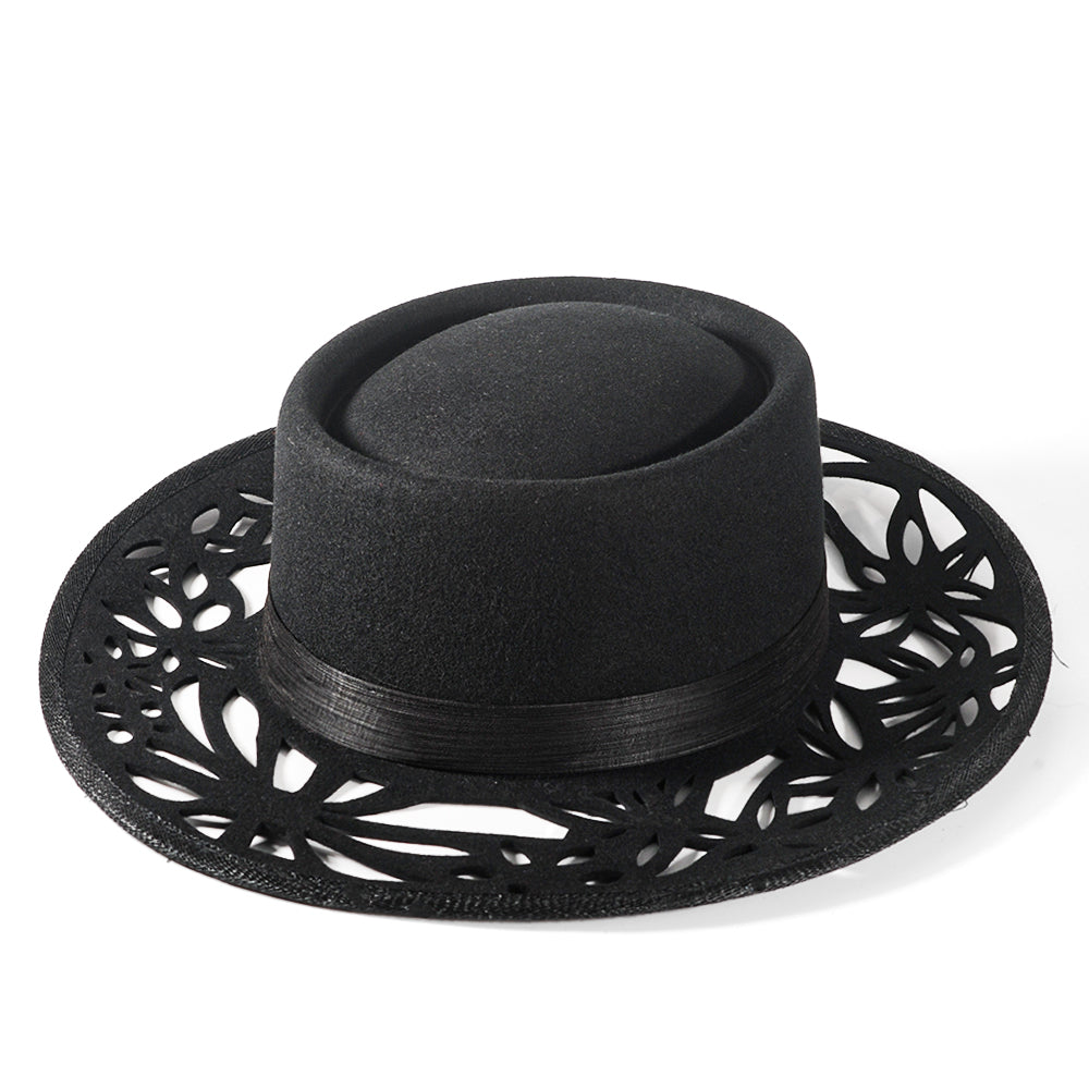 Western Openwork Felt Hat-Black