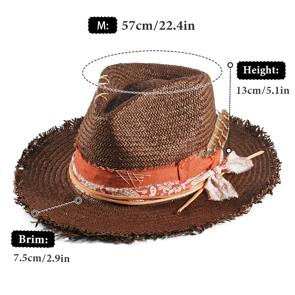 Geoffery Straw Fedora Hat –Toffee (Includes All The Accessories)