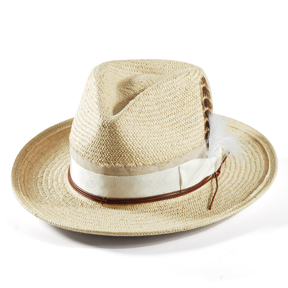 Geoffery Straw Fedora Hat –Beige(Includes All The Accessories)