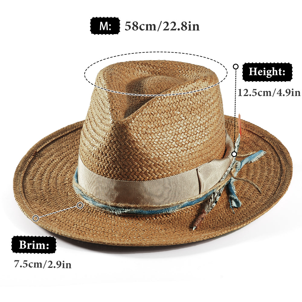 Geoffery Straw Fedora Hat –Khaki(Includes All The Accessories)