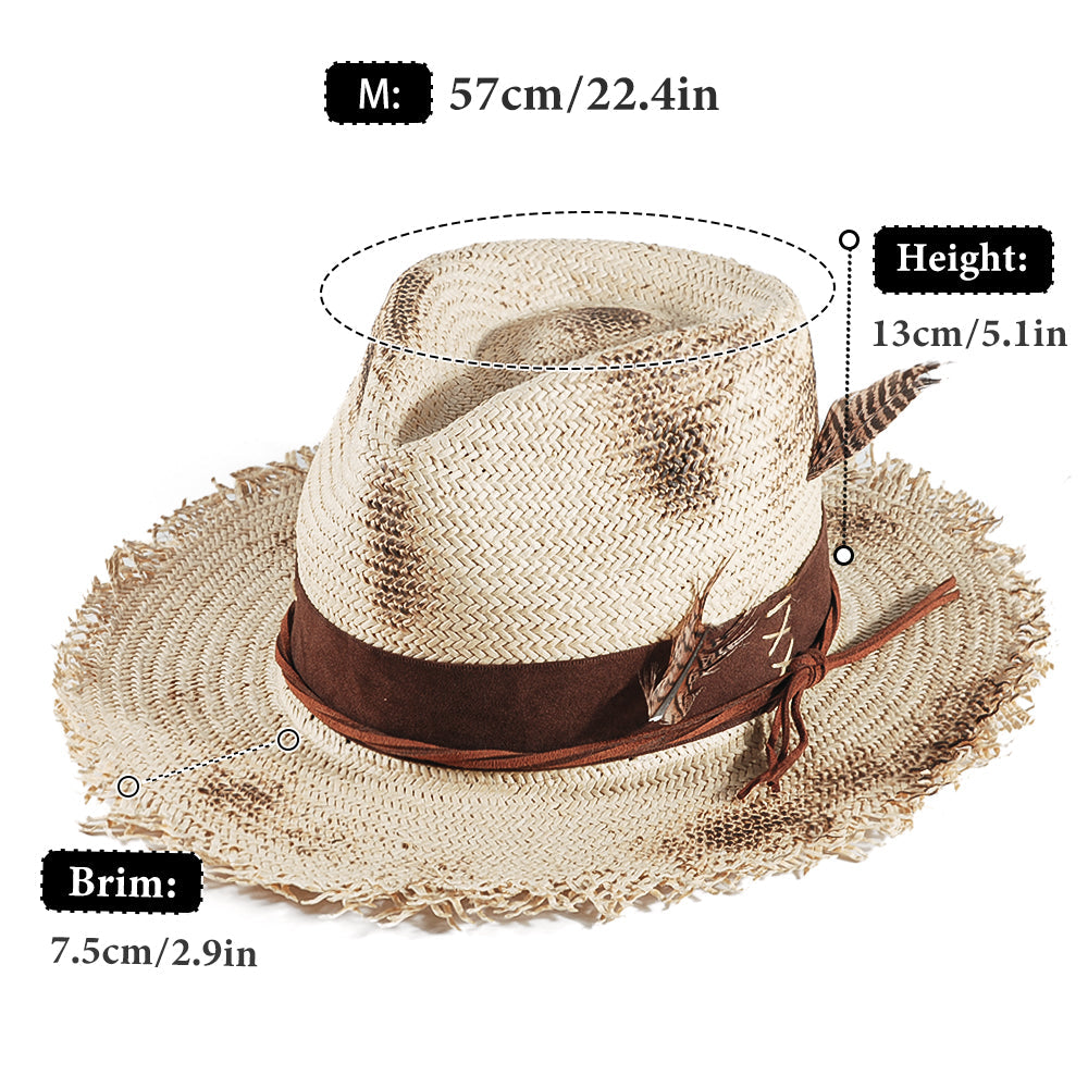 Geoffery Straw Fedora Hat –Beige (Includes All The Accessories)