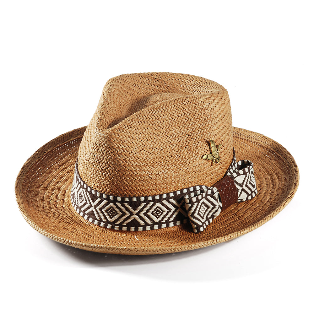 Geoffery Straw Fedora Hat – Beige (Includes All The Accessories)