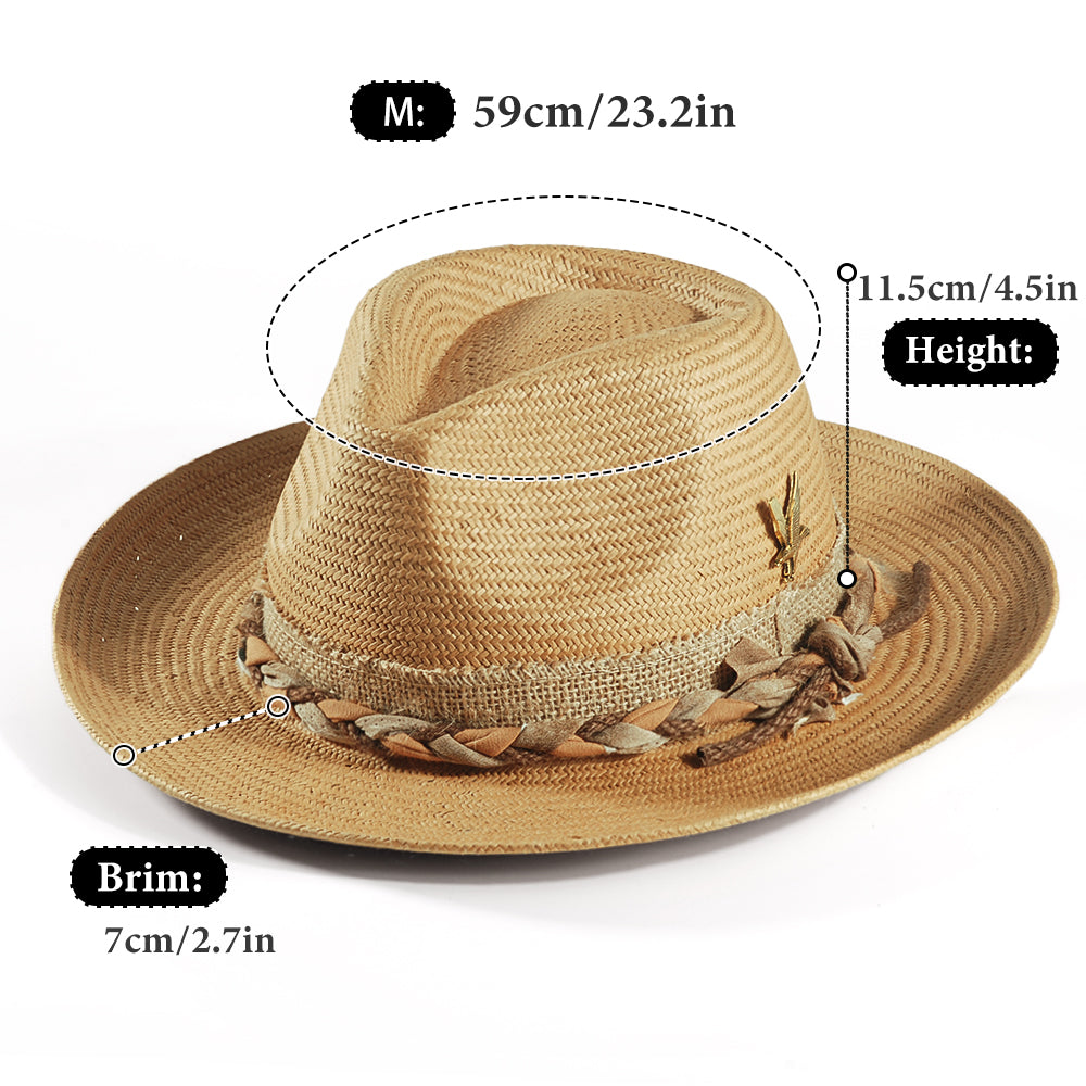 Geoffery Straw Fedora Hat – khaki (Includes All The Accessories)