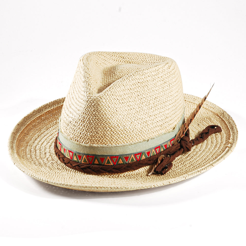 Geoffery Straw Fedora Hat – Beige (Includes All The Accessories)