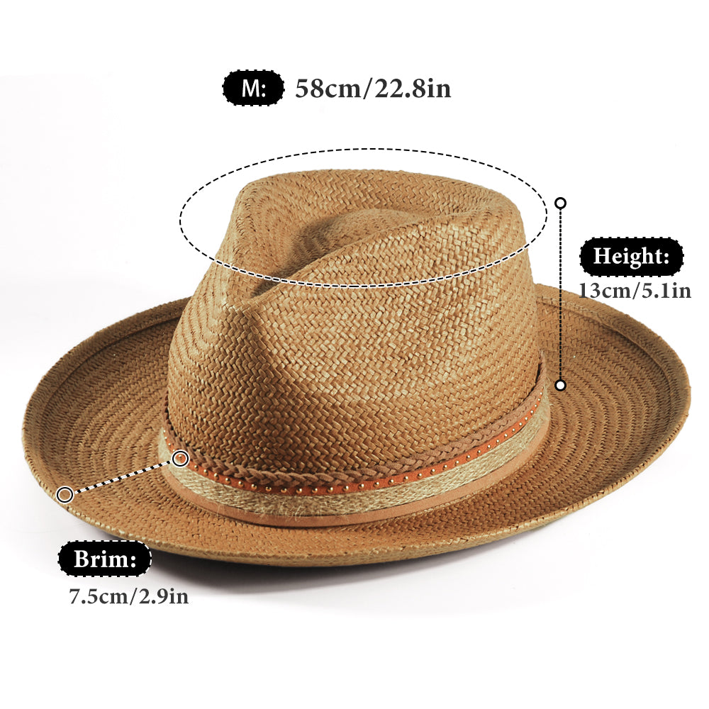 Geoffery Straw Fedora Hat – khaki (Includes All The Accessories)