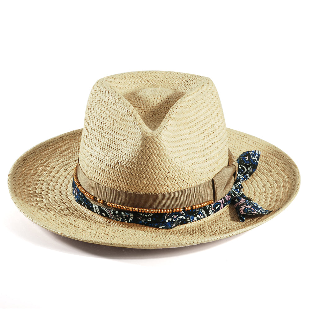 Geoffery Straw Fedora Hat – Beige (Includes All The Accessories)