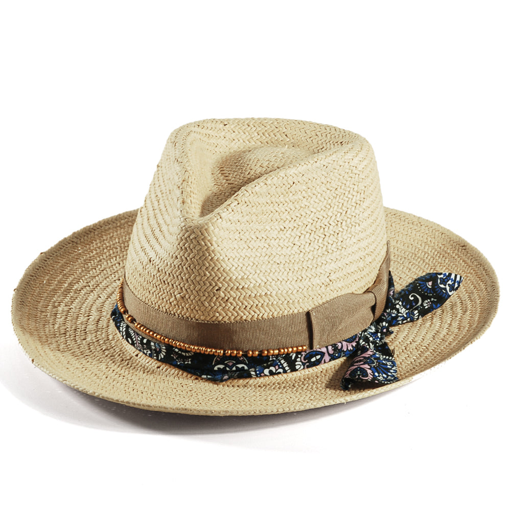 Geoffery Straw Fedora Hat – Beige (Includes All The Accessories)