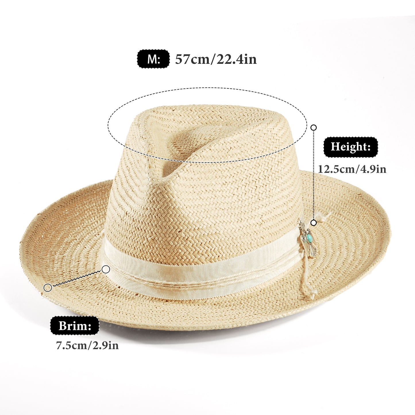 Geoffery Straw Fedora Hat – Beige (Includes All The Accessories)