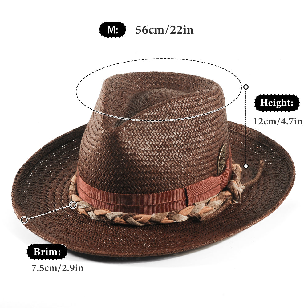 Geoffery Straw Fedora Hat – Toffee(Includes All The Accessories)